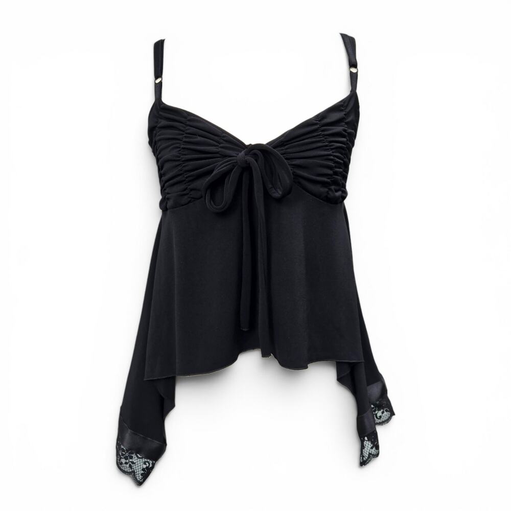 Y2k Euro Asymmetrical Cami Top Black Lacey - Small - Picture 1 of 5